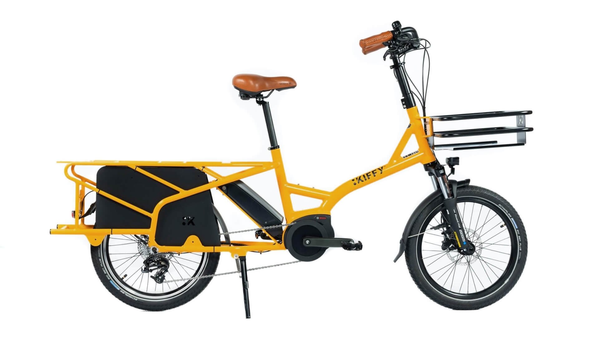 Vélo électrique longtail Kiffy Capsule MT avec cadre jaune mangue