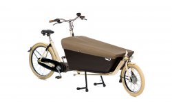 Biporteur Bakfiets Confort STEPS avec cadre crème, coffre noir et housse de protection