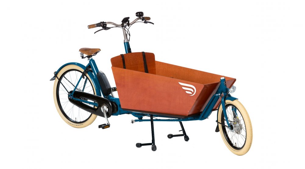 Biporteur électrique Bakfiets Confort STEPS avec cadre bleu pétrole, boîte Nexus 7, freins à disques et batterie 504 Wh
