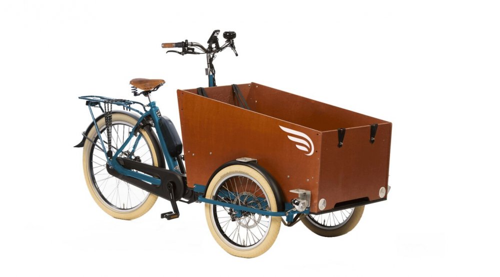 Triporteur Bakfiets STEPS avec : cadre bleu pétrole- Boîte Nexus 7 avec freins à disques - Batterie de 418 Wh