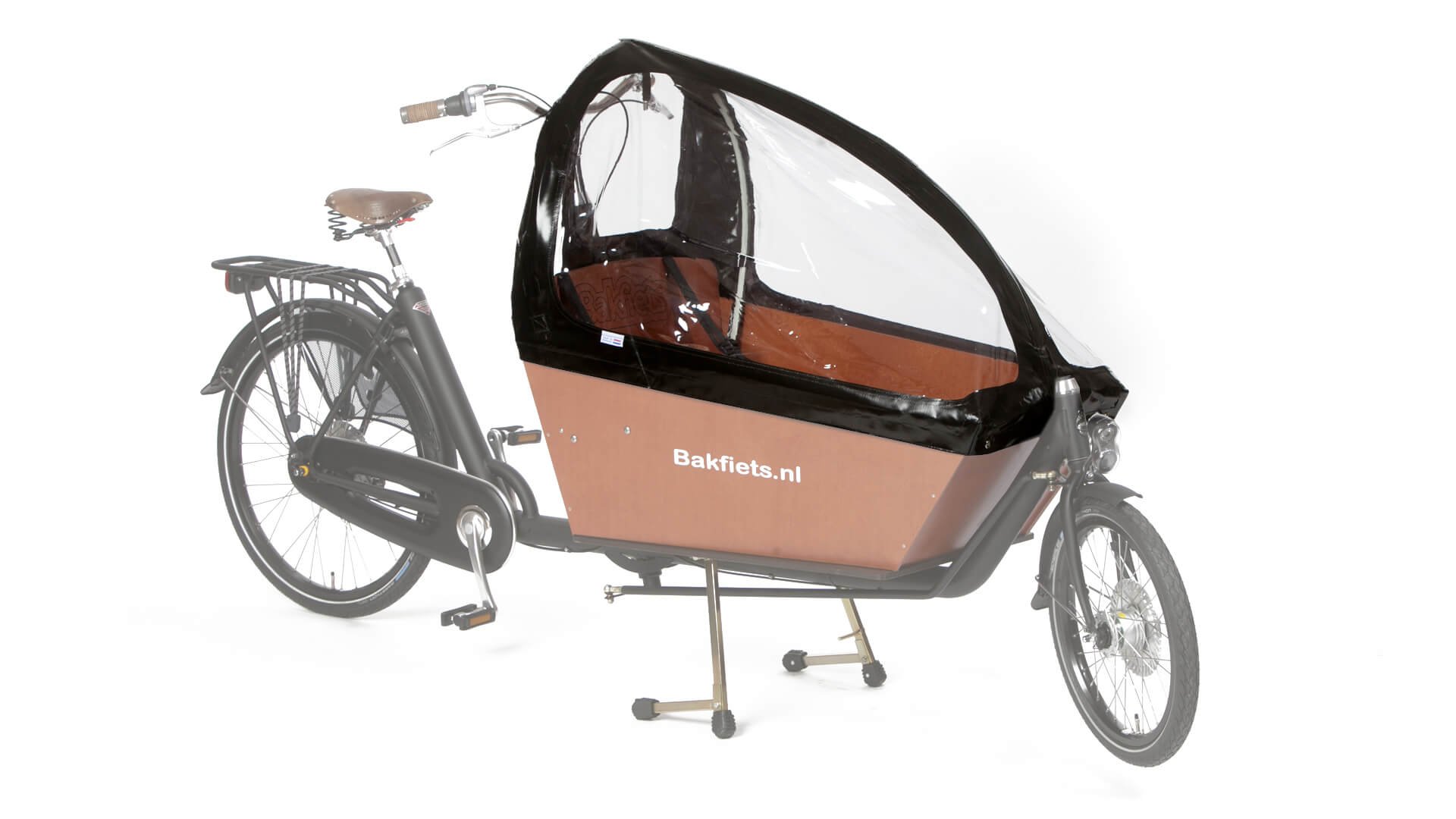 Protection pluie noire pour biporteur Bakfiets avec coffre long