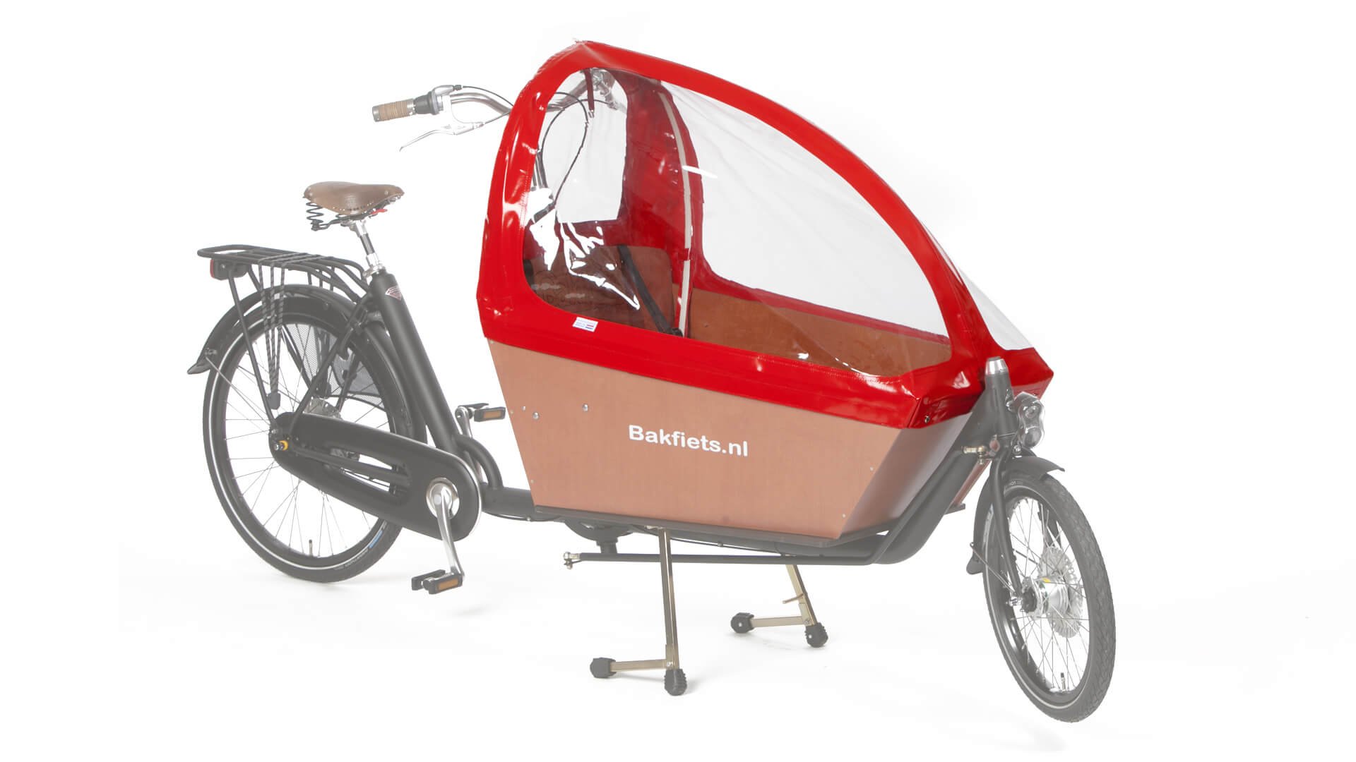 Protection pluie rouge pour biporteur Bakfiets avec coffre long