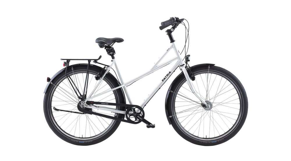 Modèle Delta avec cadre blanc, boîte Nexus 8 vitesses, tige de selle à suspension Thudbuster ST et couvre-chaîne Chainglider Modèle Delta avec cadre blanc, boîte Nexus 8 vitesses, tige de selle à suspension Thudbuster ST et couvre-chaîne Chainglider