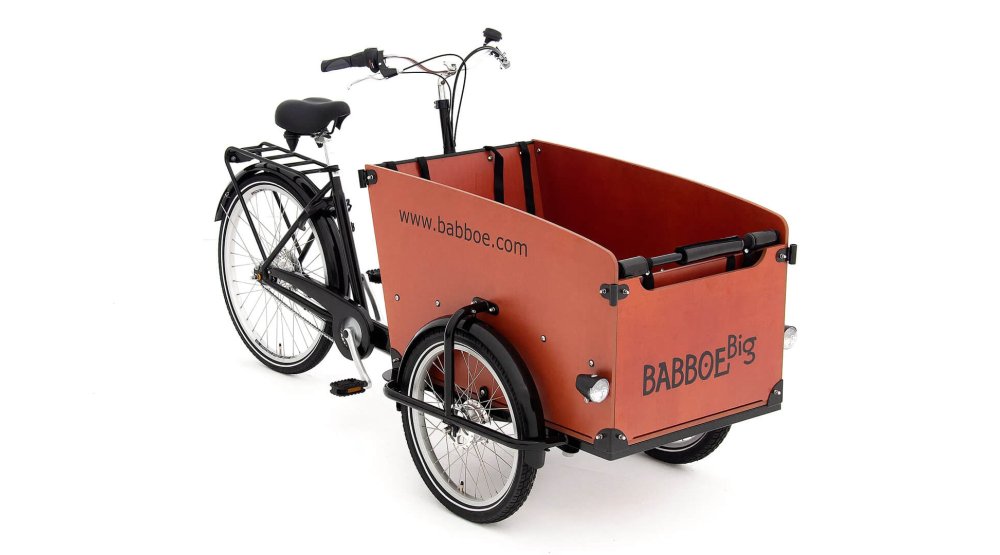 Triporteur Babboe Big avec caisse couleur bois naturel