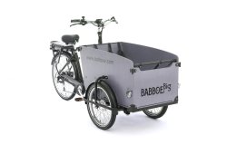 Triporteur électrique Babboe Big-E avec coffre de couleur gris clair 