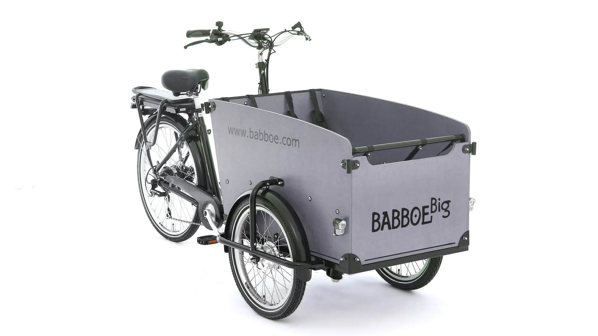 Triporteur électrique Babboe Big-E avec coffre de couleur gris clair 