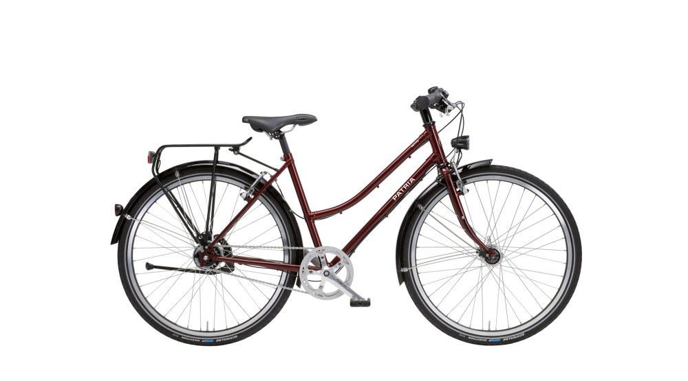 Vélo Petite avec cadre Curve vernis bordeaux, boîte Alfine 11, lampe Cyo T et garde-boue noir
