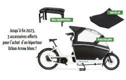 Biporteur Urban Arrow Family blanc motorisation Active Plus avec accessoires offerts