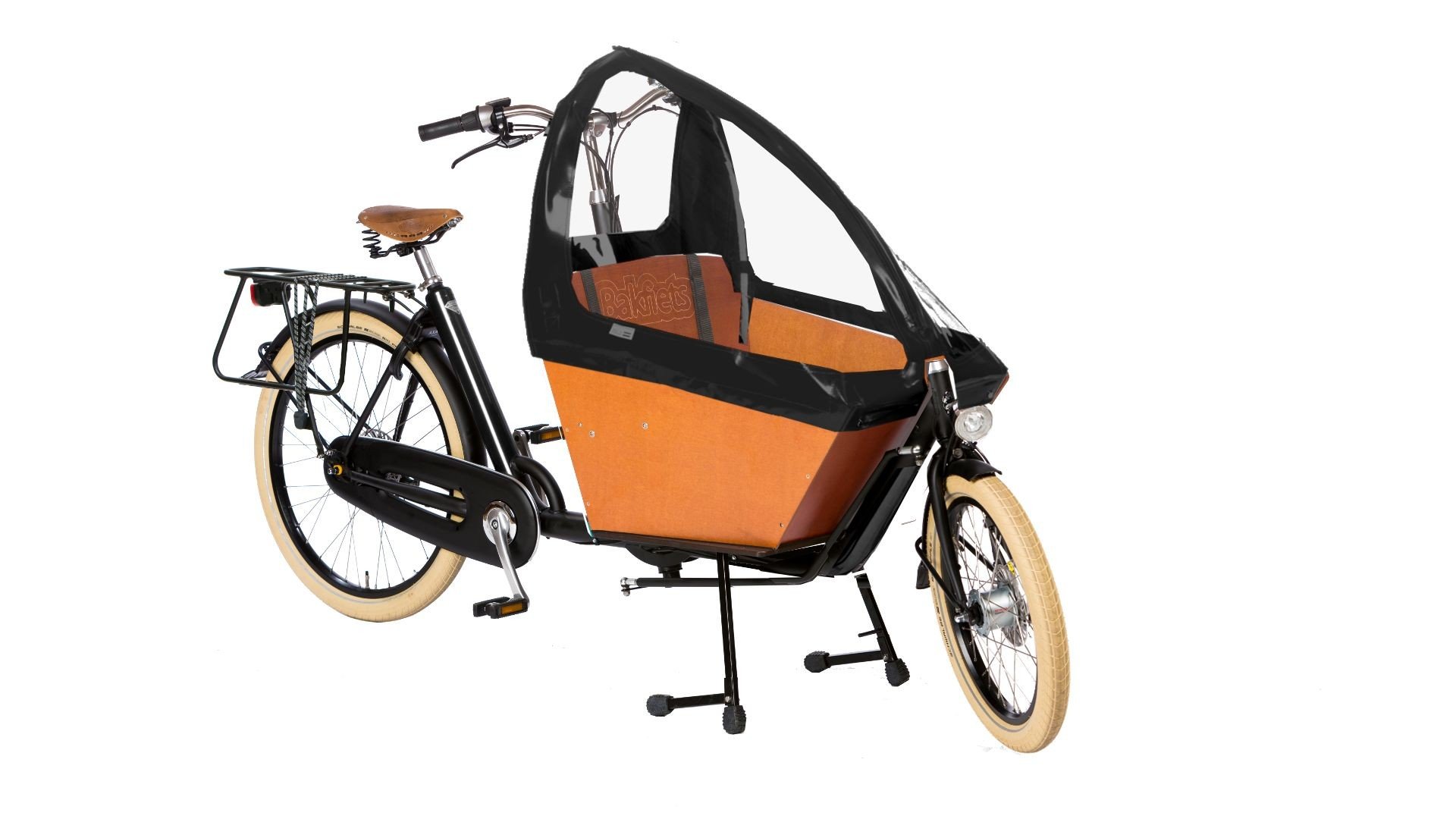 Biporteur Bakfiets.nl court avec protection pluie enfant