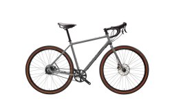 Vélo Gravel Tribos avec cadre Diamant couleur argent métallisé et transmission Rohloff 14 vitesses
