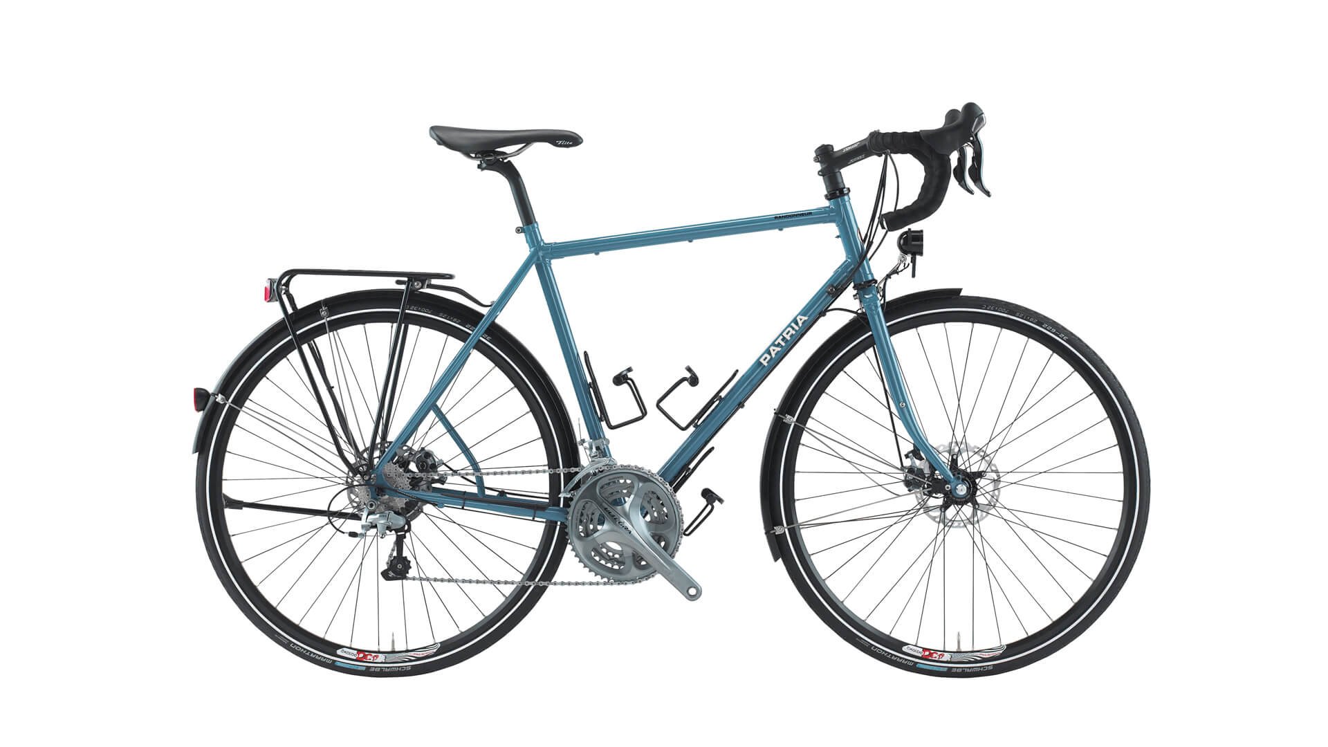 Randonneur 28″ avec cadre Diamant bleu lointain, boîte Ultegra 30 vitesses, béquille arrière et système d'éclairage SON