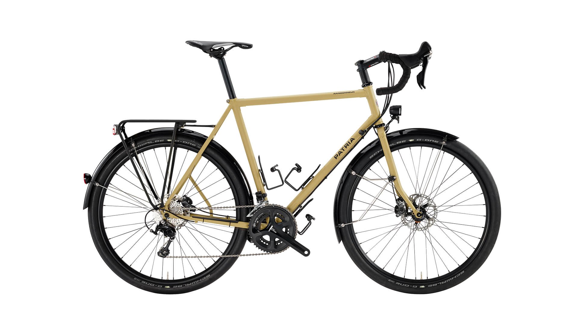 Randonneur Zona avec cadre Diamant jaune olive, transmission Ultegra 30 vitesses et système d'éclairage SON