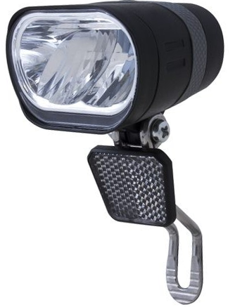 Phare chrome 40 lux a led sur batterie pour velo porteur
