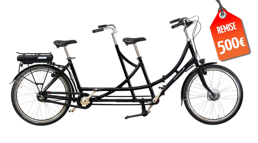 Tandem électrique pliant 26" avec cadre noir brillant, pédaliers dépendants et boîte Nu Vinci