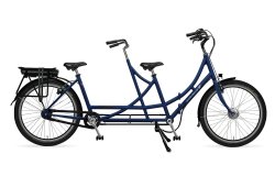 Tandem pliant électrique de grande randonnée avec son cadre bleu nuit