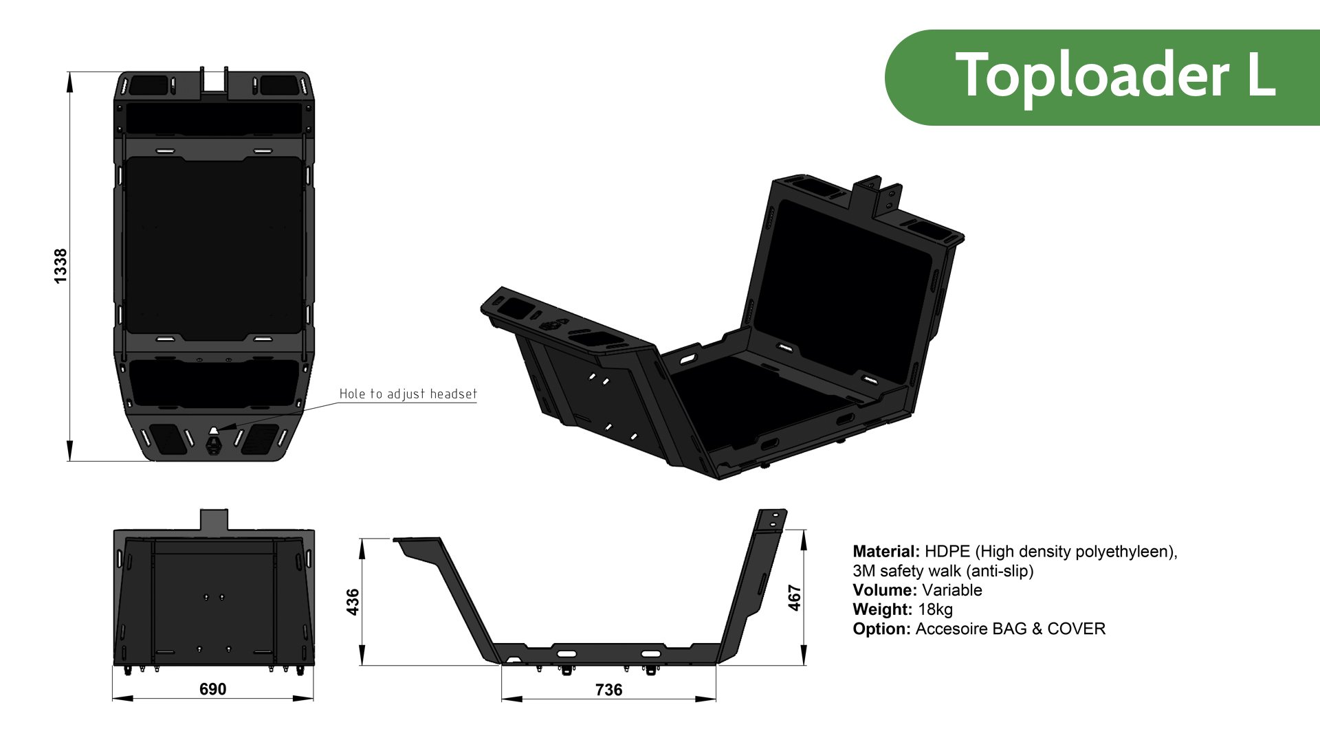 Specs et dimensions de l'option Toploader