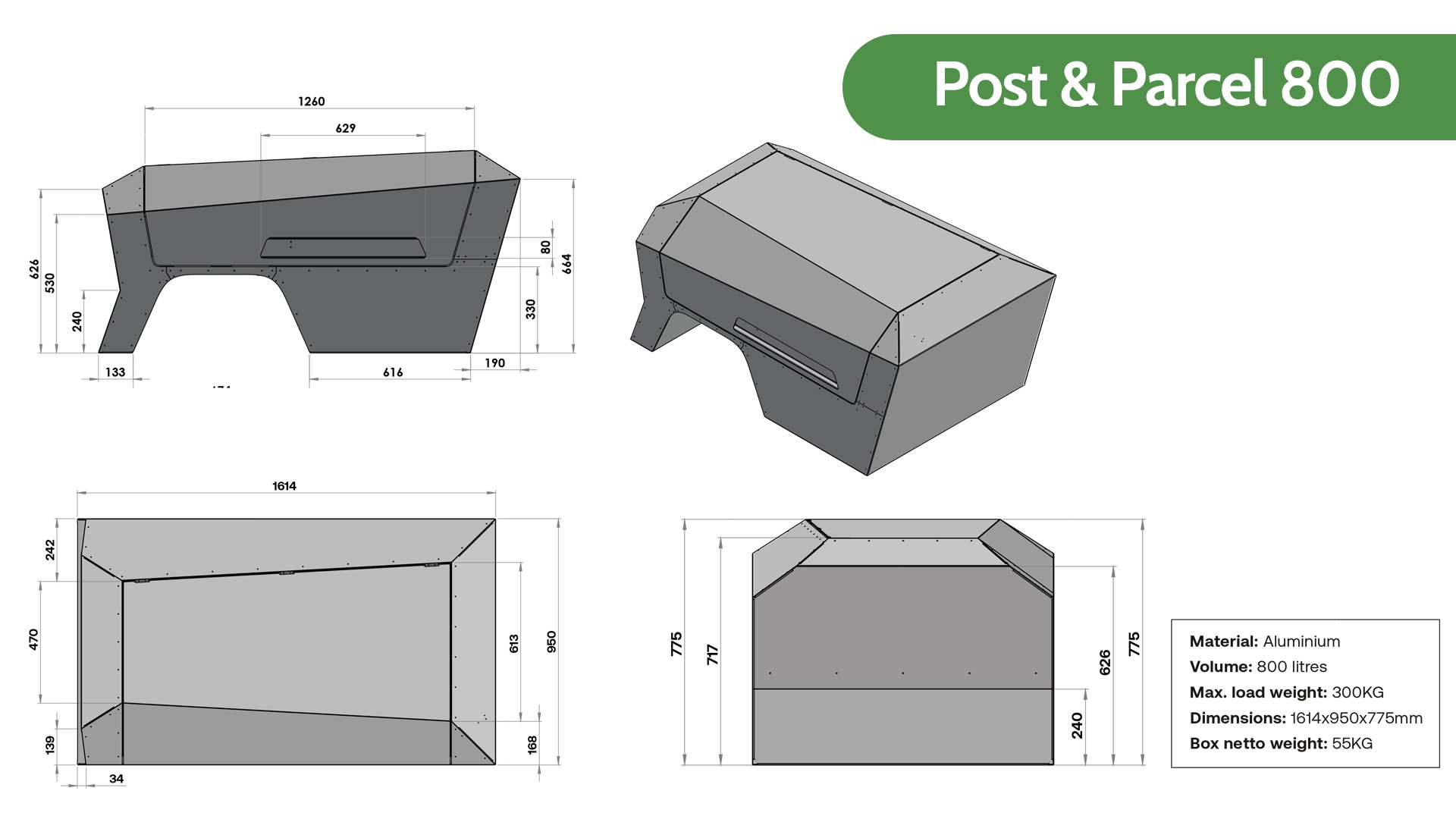 Dimensions de l'aménagement Post & Parcel 800