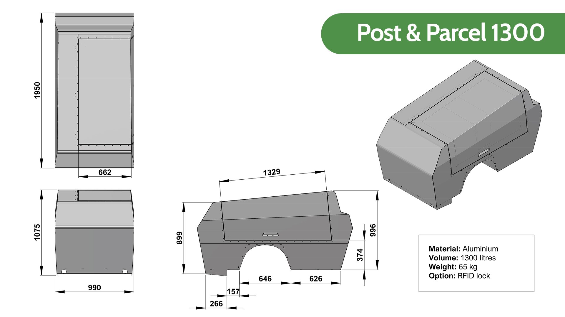 Dimensions de l'aménagement Post & Parcel 1300