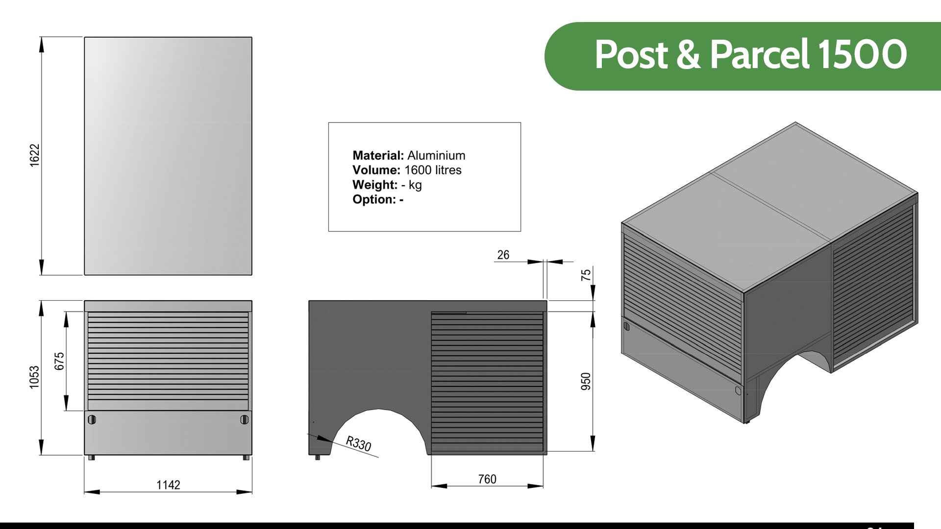 Dimensions de l'aménagement Post & Parcel 1500