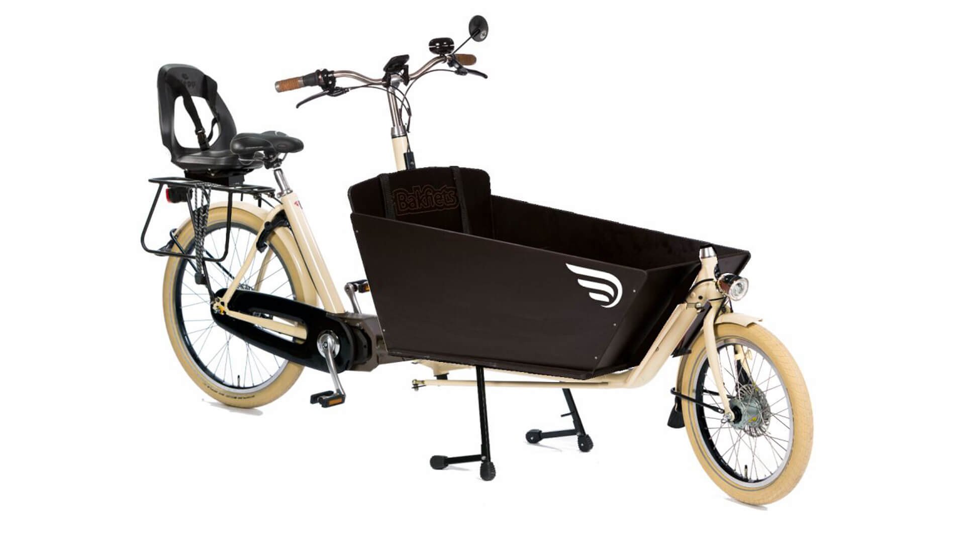 Biporteur Bakfiets Confort STEPS avec siège enfant sur le porte-bagage arrière en option