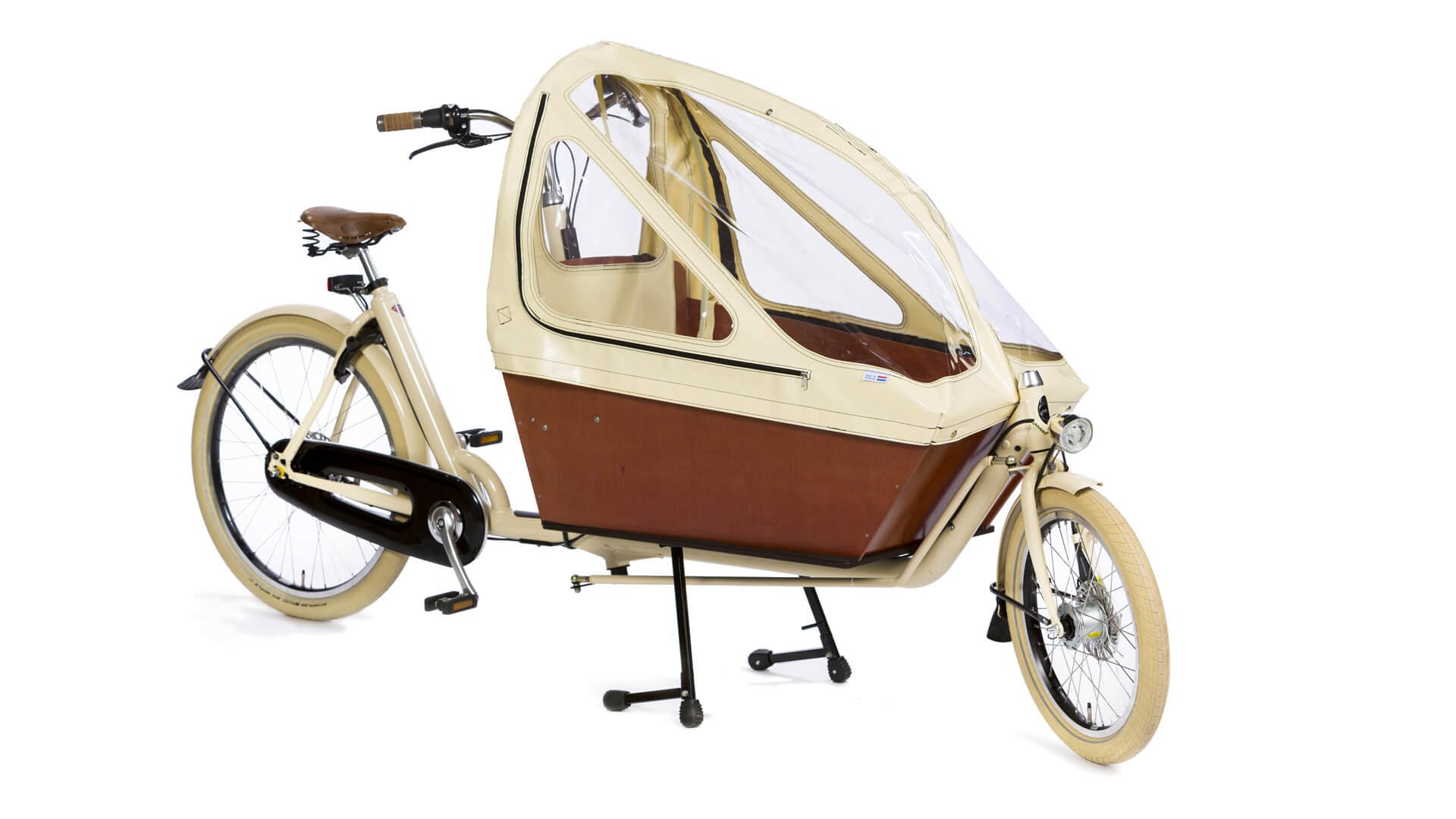 Biporteur Bakfiets Confort avec protection pluie assortie au cadre