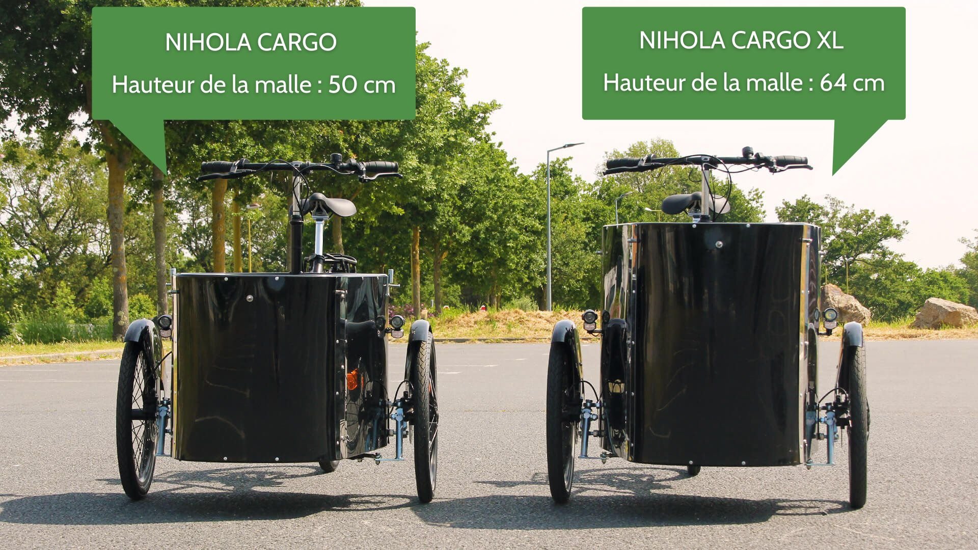 La malle avant du CARGO XL est réhaussée de 15 cm par rapport au NIHOLA CARGO