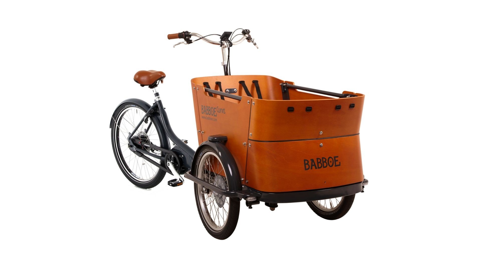 Triporteur Babboe Curve Mountain avec coffre bois naturel