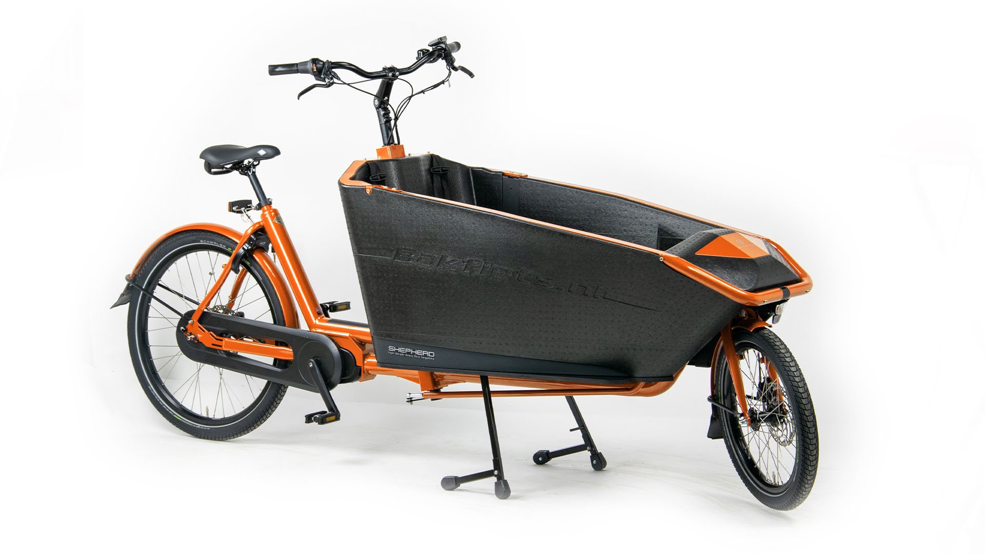 Le biporteur électrique Sheperd avec moteur pédalier Bafang cadre orange métallique mat