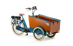 Triporteur électrique Bakfiets Confort STEPS avec cadre bleu pétrole