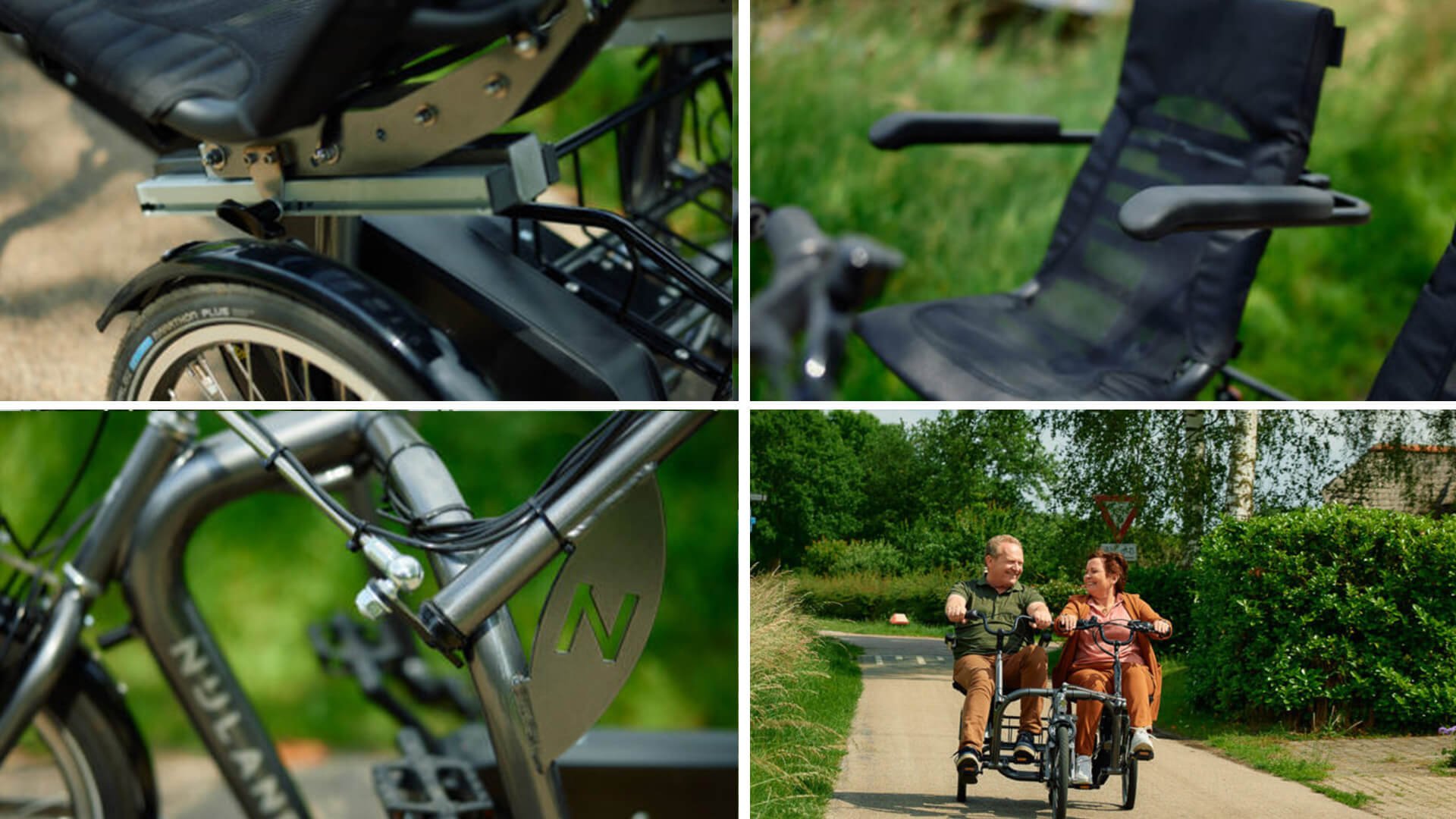 Zoom sur le tandem tricycle cote à cote
