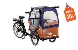 Remise de 10% sur ce triporteur équipé d'une protection pluie et de coussins pour les bancs