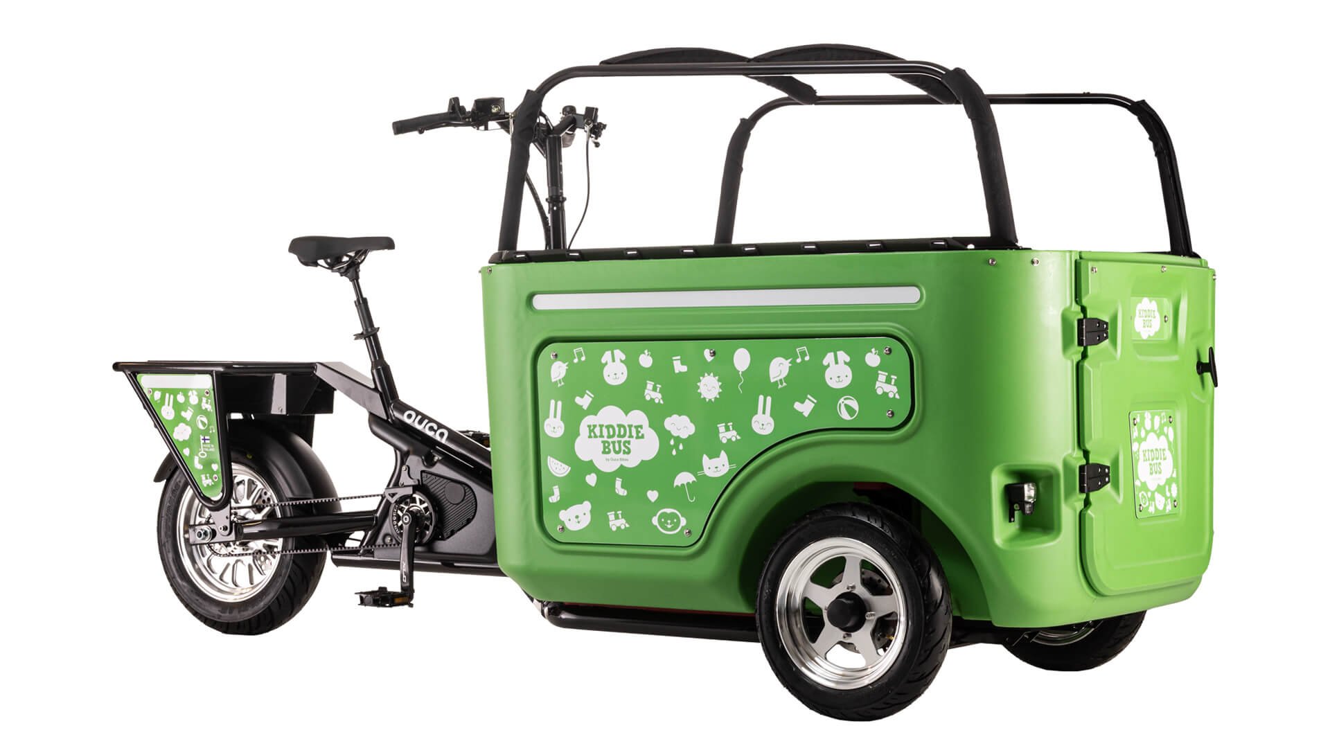 Kiddiebus de Ouca Bikes avec caisse couleur vert pomme