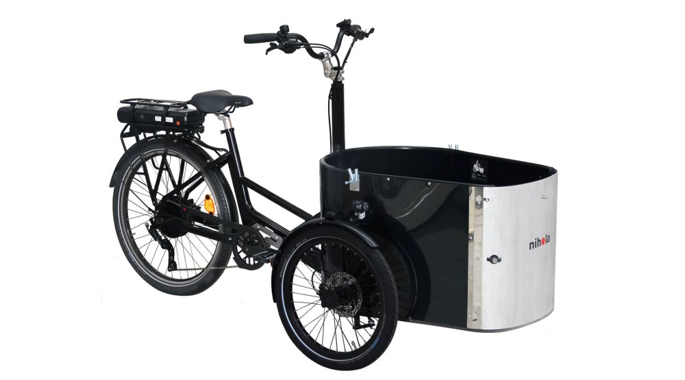 Le triporteur électrique NIHOLA CARGO Open avec assistance roue arrière et nouveau cadre G2