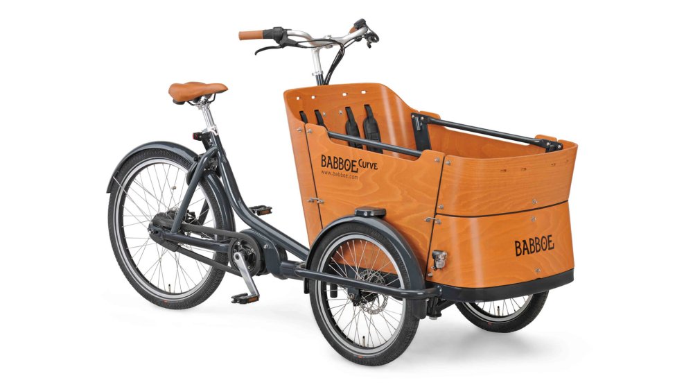 Triporteur Babboe Curve Mountain avec coffre bois naturel