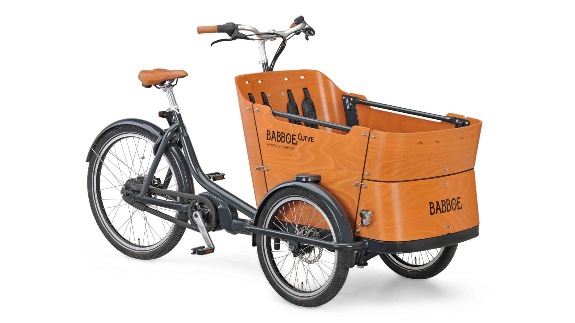 Triporteur Babboe Curve Mountain avec coffre bois naturel