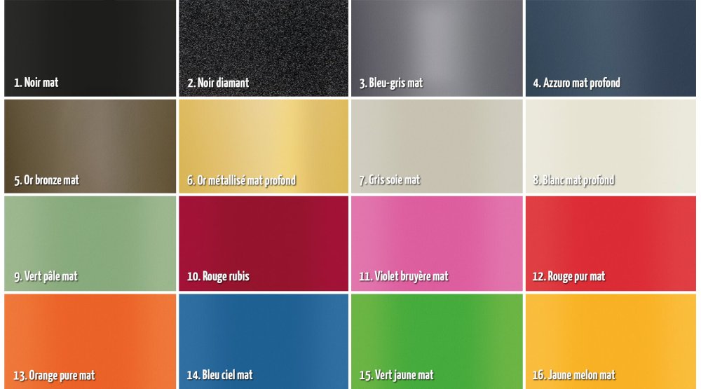 Tous les choix de couleurs de cadre diponibles sur les tricycles Pfautec