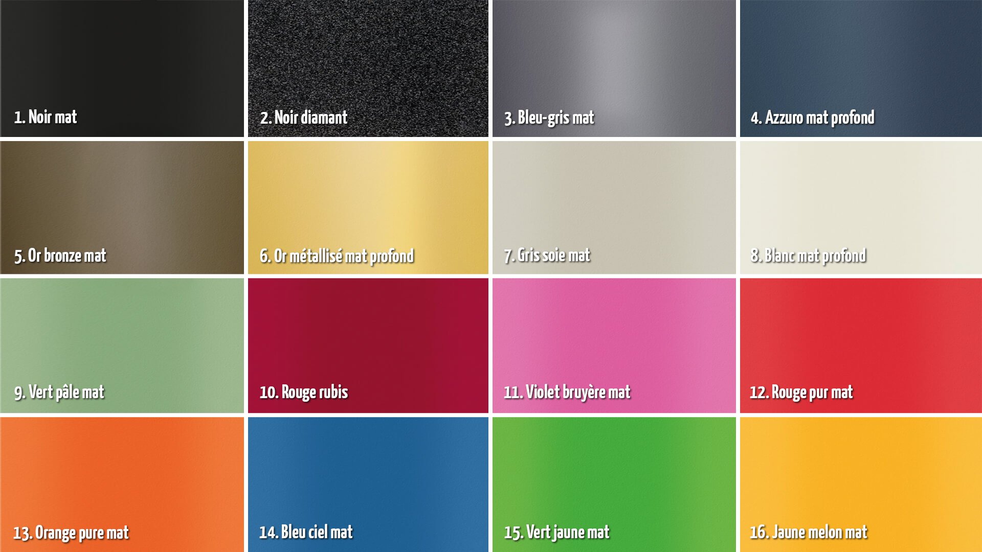 Tous les choix de couleurs de cadre diponibles sur les tricycles Pfautec