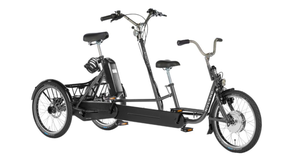 Tandem tricycle électrique avec enfant devant - Couleur bleu nuit