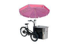 Triporteur NIHOLA CARGO XL Événementiel avec parasol rond personnalisée 