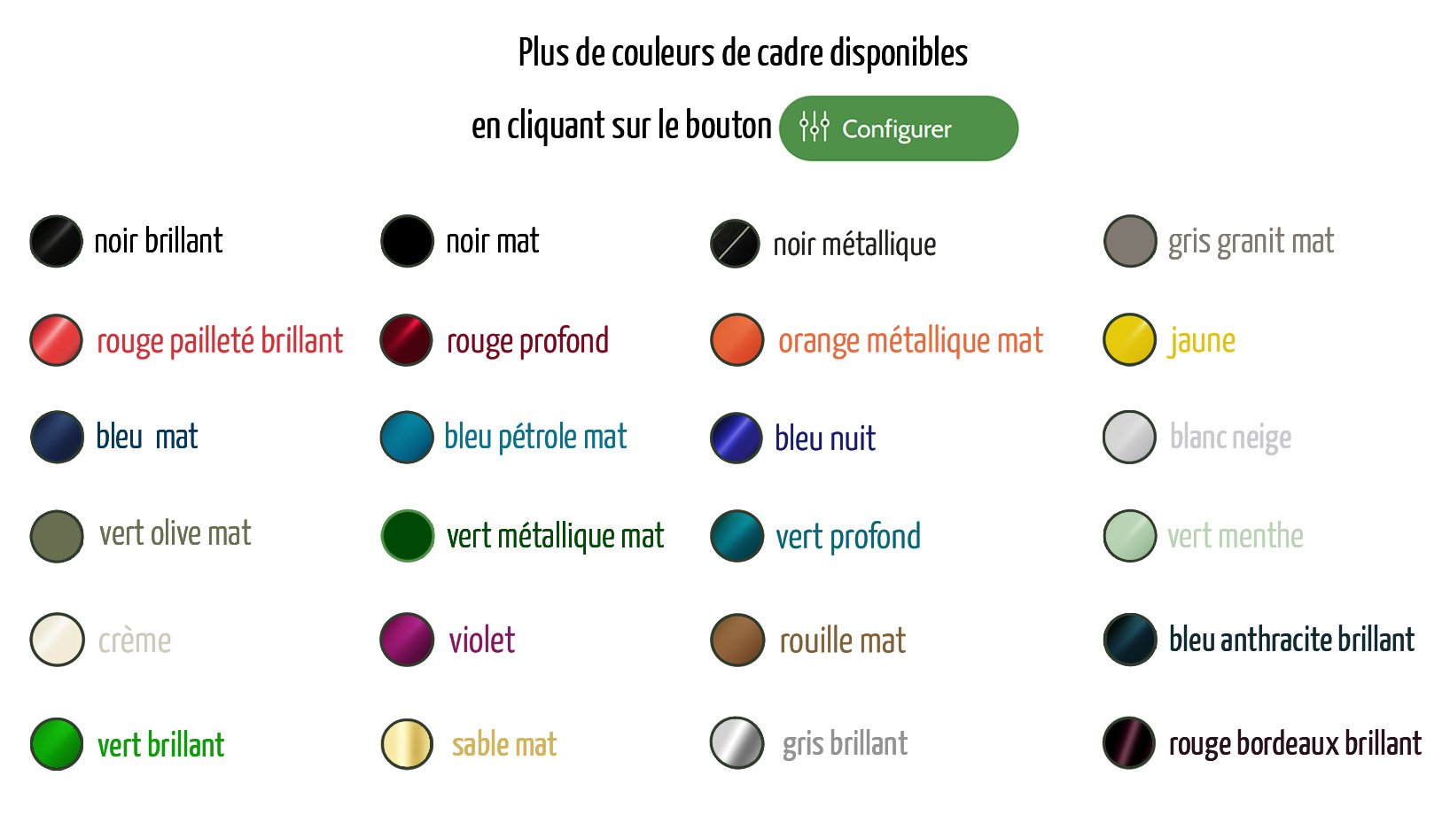 Désormais 24 couleurs de cadre sont disponibles 