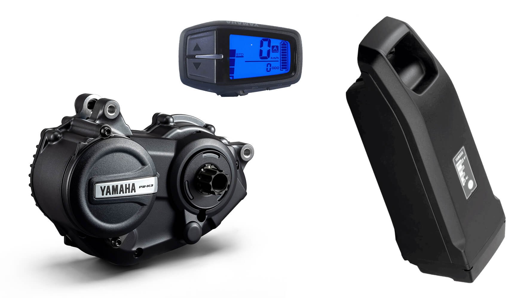 Les 3 principaux éléments de l'assistance électrique Yamaha : le moteur, le display et la batterie