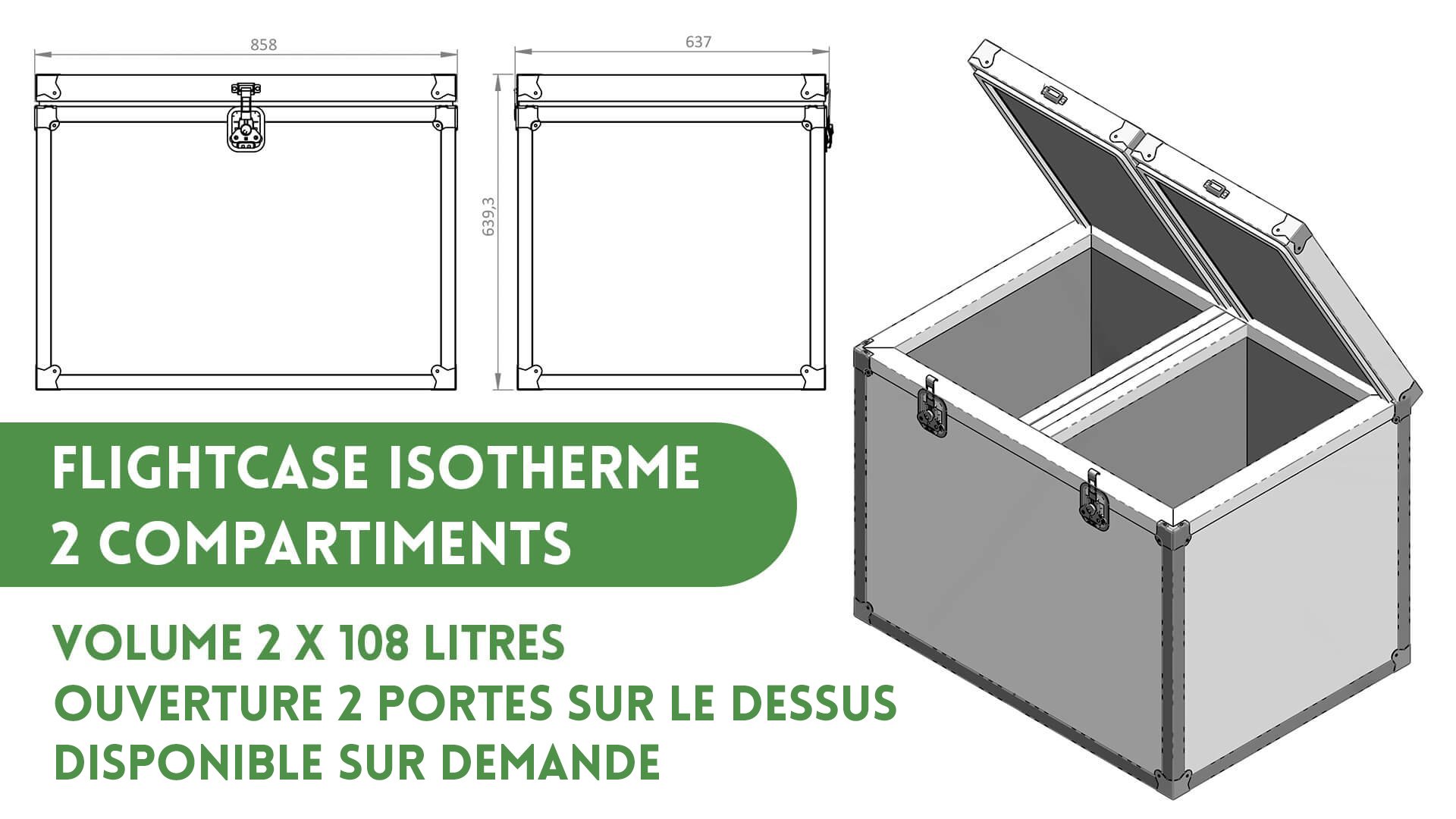 Specs et dimensions du coffre isotherme 2 x 108 litres (en option sur demande)