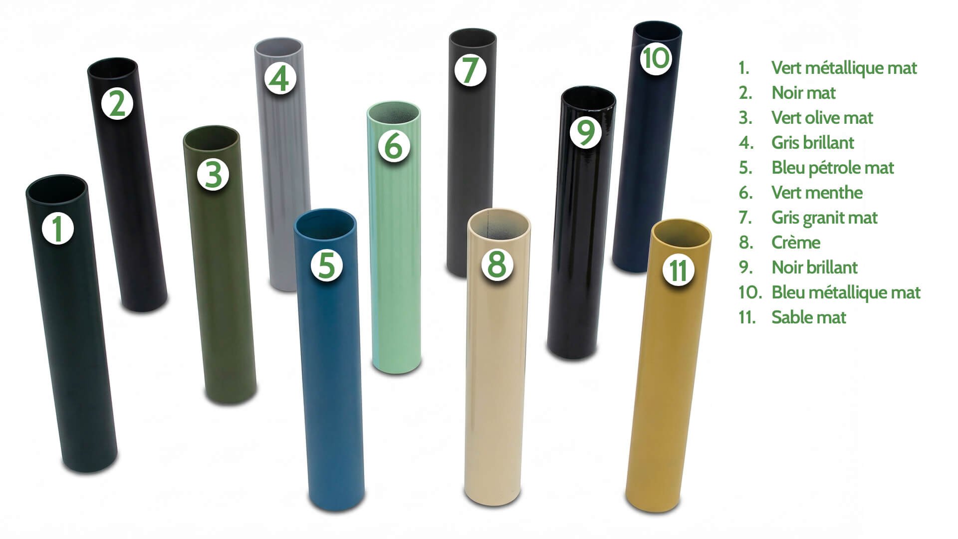 Les 11 couleurs de cadre proposées par le fabricant Azor