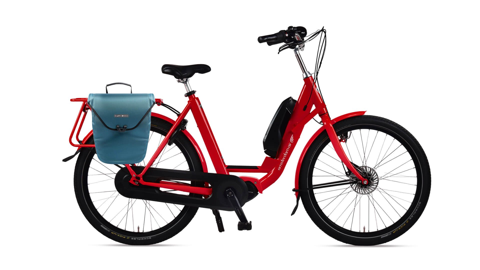 Le Docker Premium avec cdre rouge pailleté et sacoche sur le porte-bagage arrière