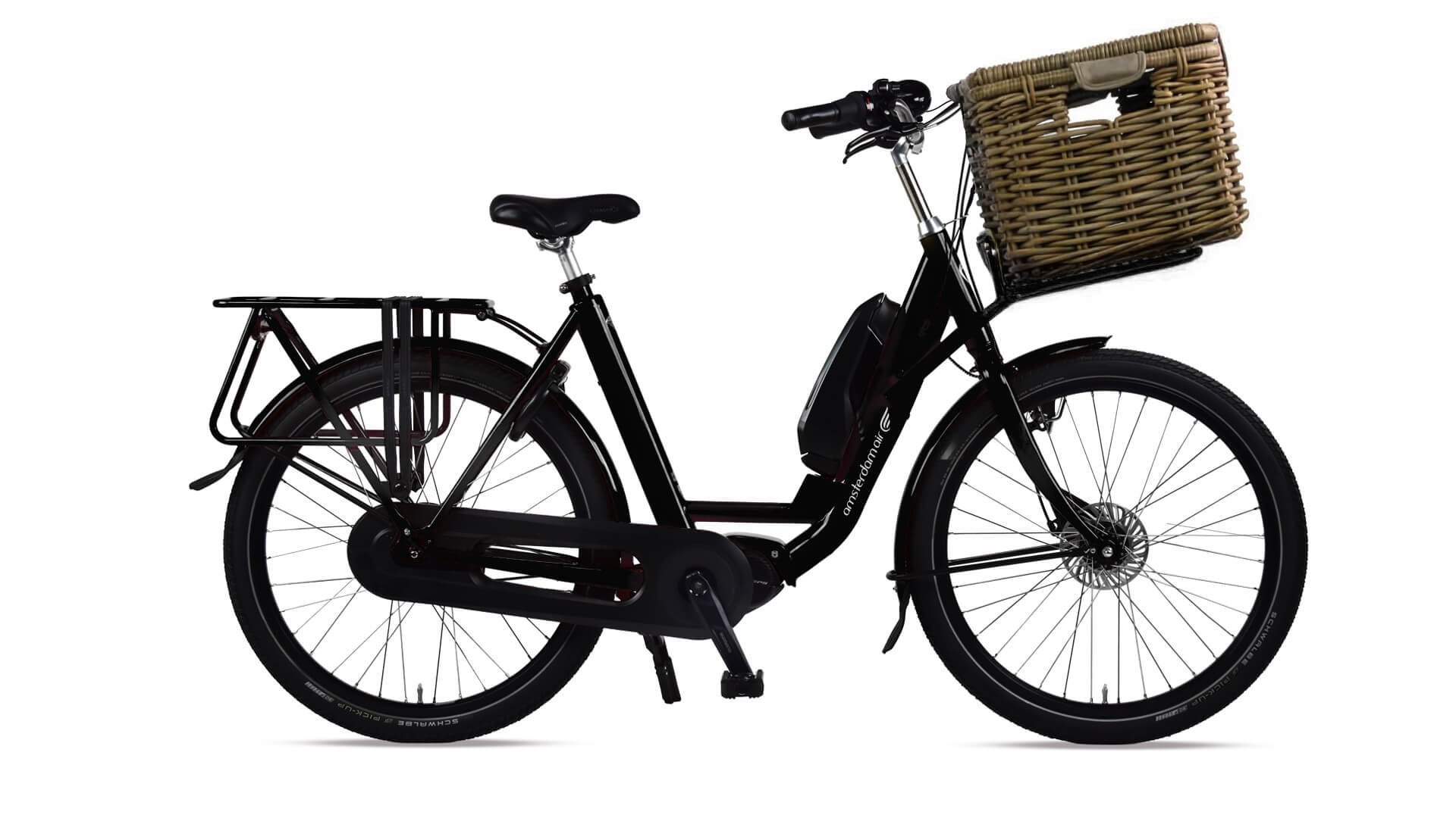 Le Docker Premium avec cradre noir brillant et panier sur le porte-bagage avant (en option)