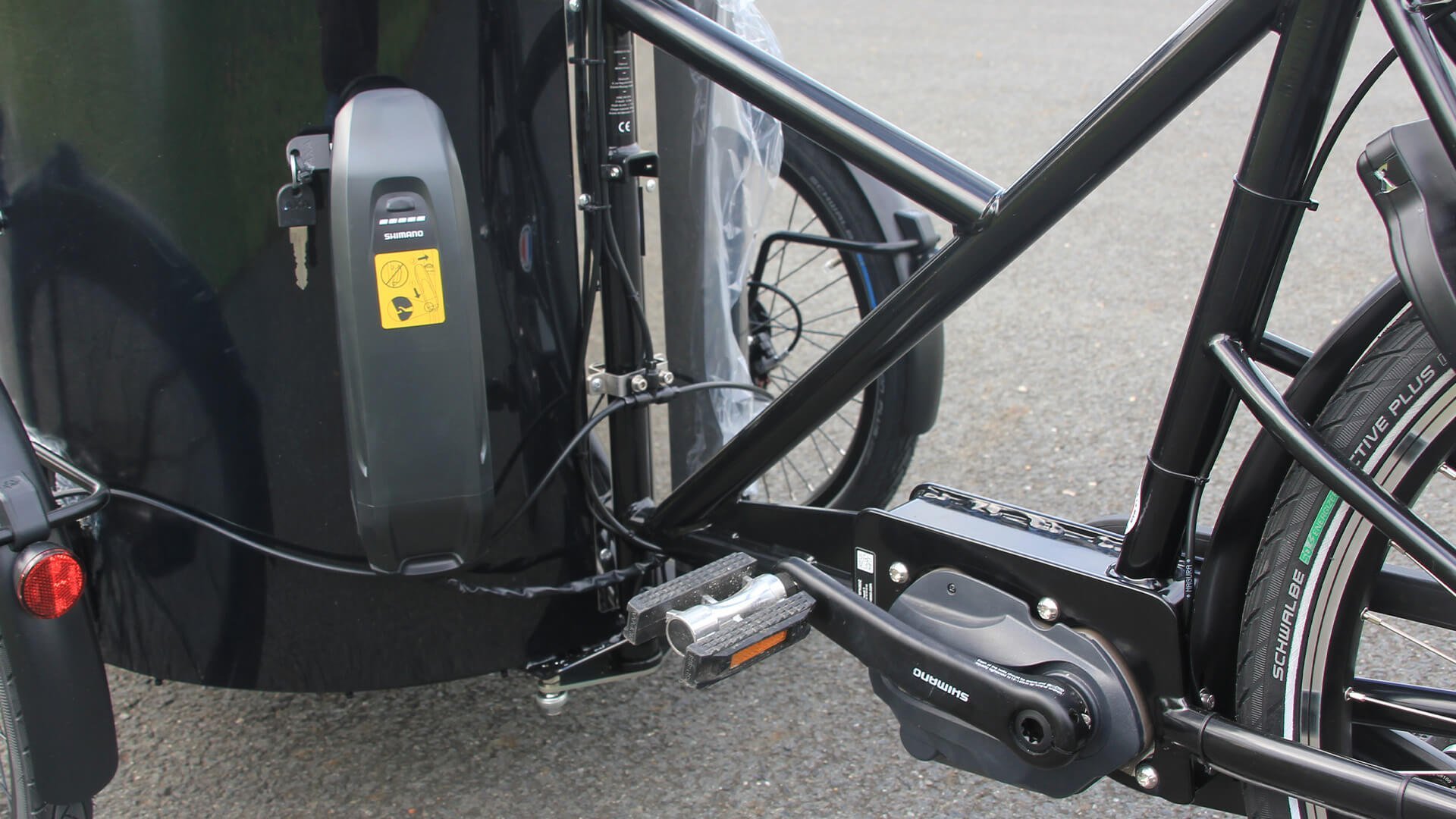 Ce cargo est équipé d'une assistance pédalier (batterie 418 Wh)