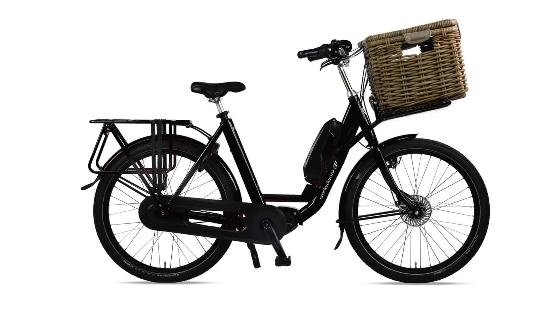 Le Docker Premium avec cradre noir brillant et panier sur le porte-bagage avant (en option)