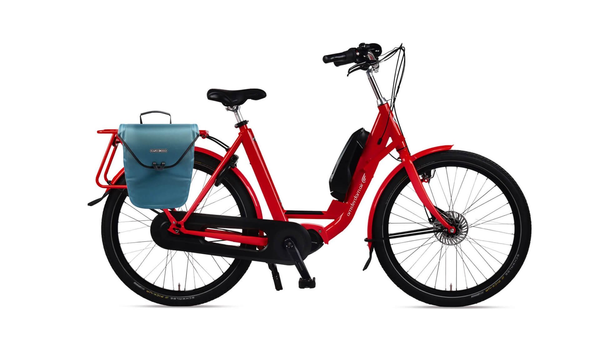 Le Docker Premium avec cdre rouge pailleté et sacoche sur le porte-bagage arrière