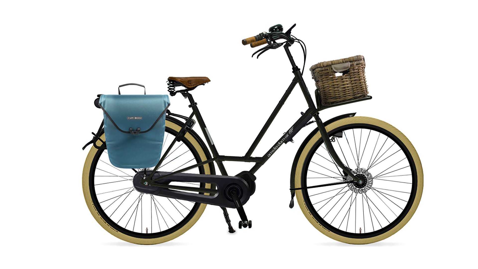 Vélo électrique City Zen avec cadre noir et malle sur porte-bagage avant pick-up (en option)