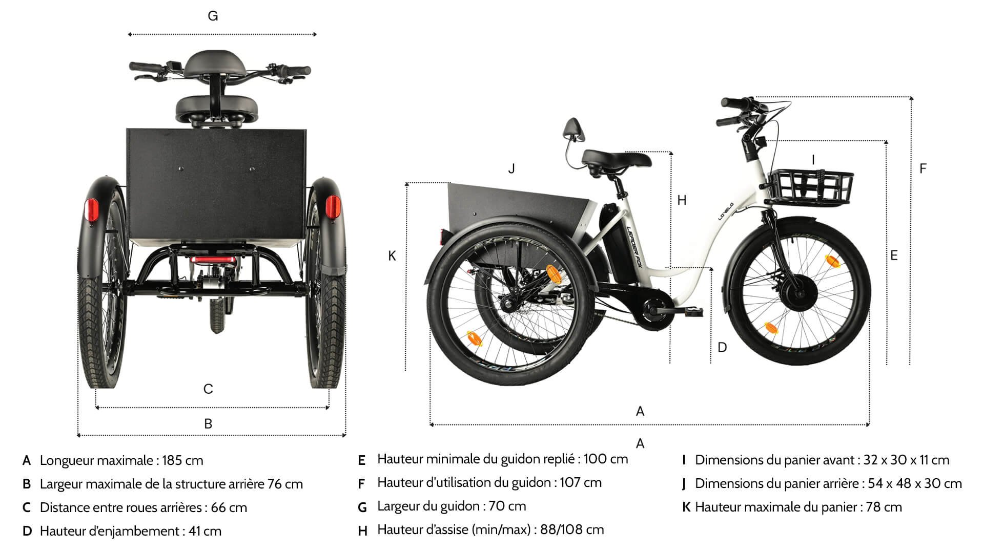 Les dimensions du tricycle adulte Lovelo
